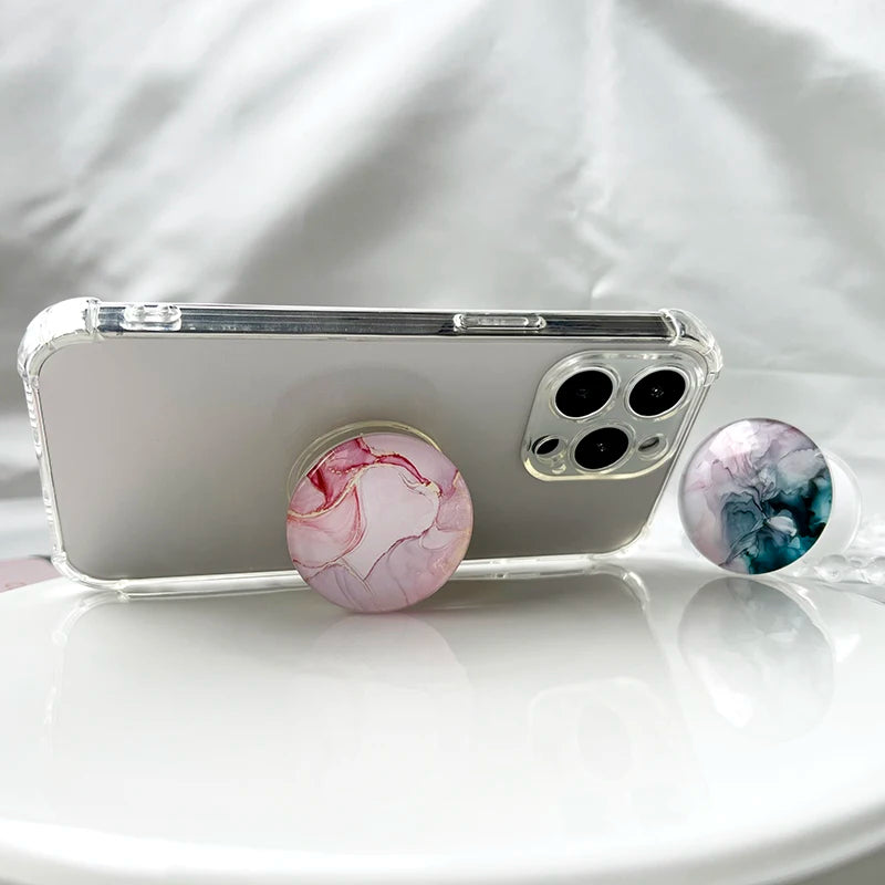 Marble Pattern Crystal Glass Phone Holder Foldable Mobile Phone Socket Crystal Glass Phone Grips