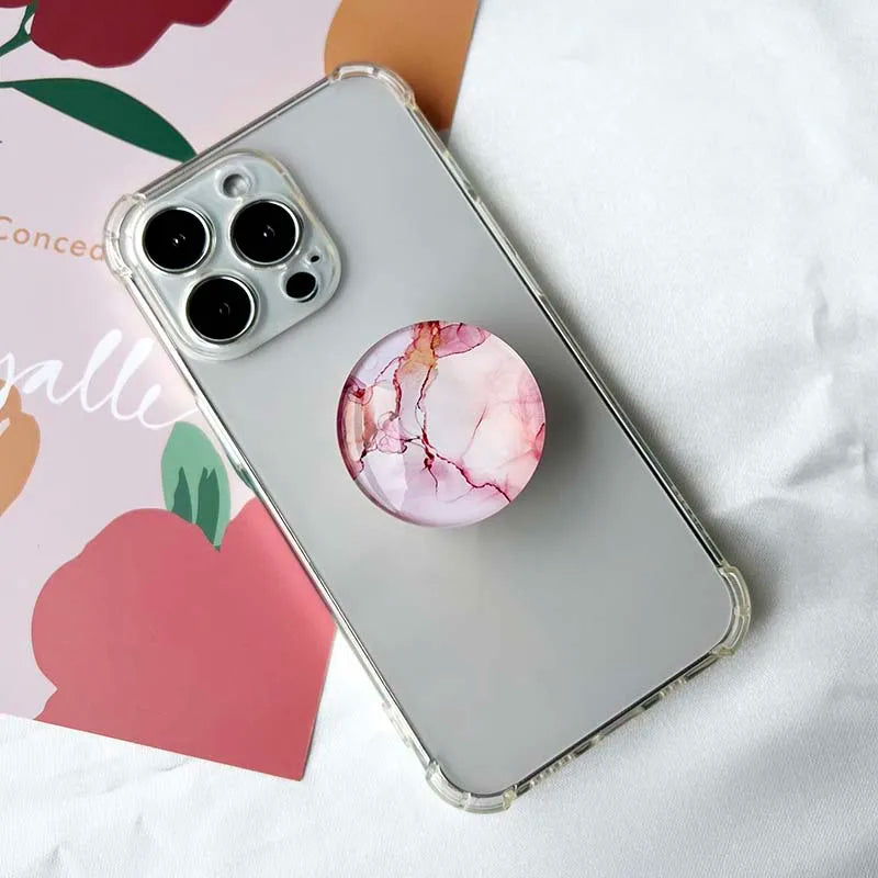 Marble Pattern Crystal Glass Phone Holder Foldable Mobile Phone Socket Crystal Glass Phone Grips
