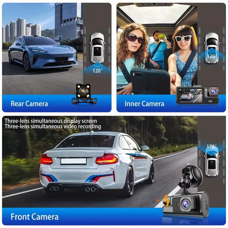 3Camera Dash Cam for Car Camera 1080P Video Recorder WIFI Car DVR 2Lens Front Rear View Camera Night Vision Car Accessories