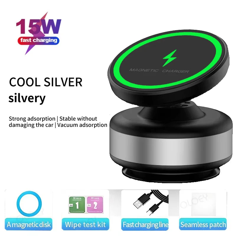 Wireless Charge 360°Rotatable Vacum Car Holder for Iphone Samsung Xiaomi Magnetic Car Mount Vacuum Phone Holder