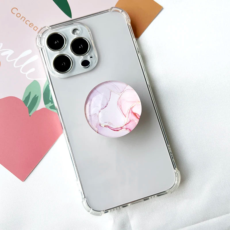 Marble Pattern Crystal Glass Phone Holder Foldable Mobile Phone Socket Crystal Glass Phone Grips