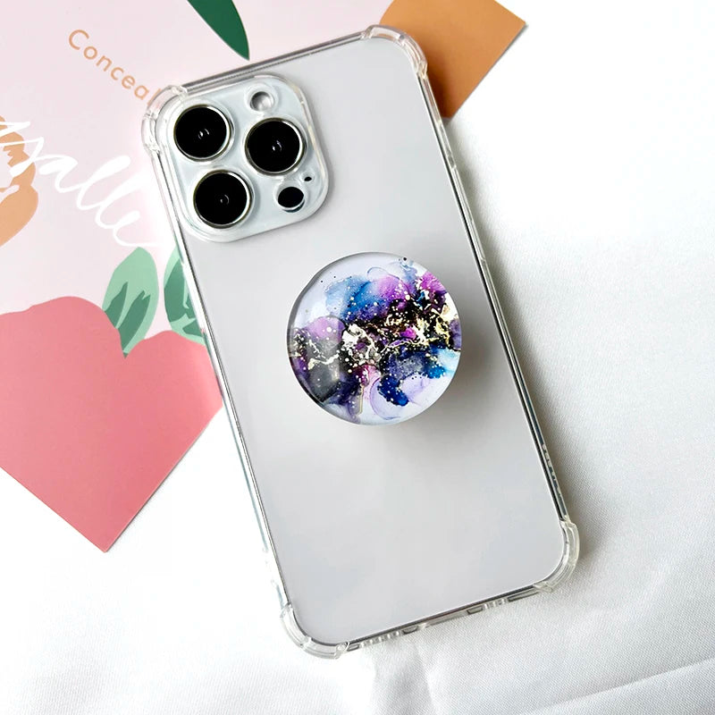 Marble Pattern Crystal Glass Phone Holder Foldable Mobile Phone Socket Crystal Glass Phone Grips