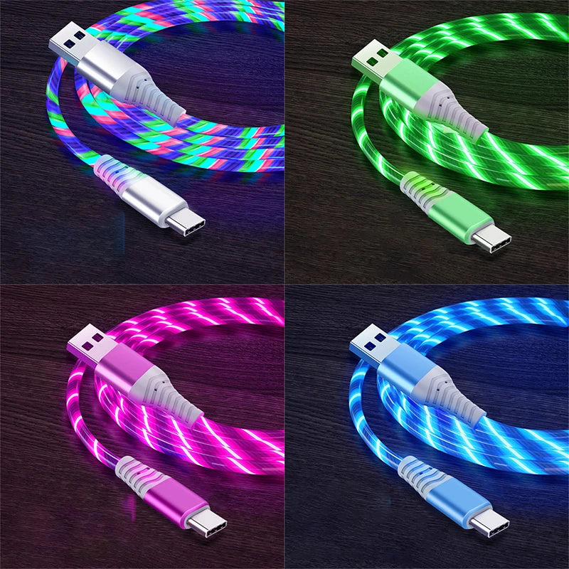Flow Luminous USB Type-C Fast Charging Data Cable - 3A Compatible with Samsung, Xiaomi, OPPO, Huawei, and iPhone, with LED Indicator