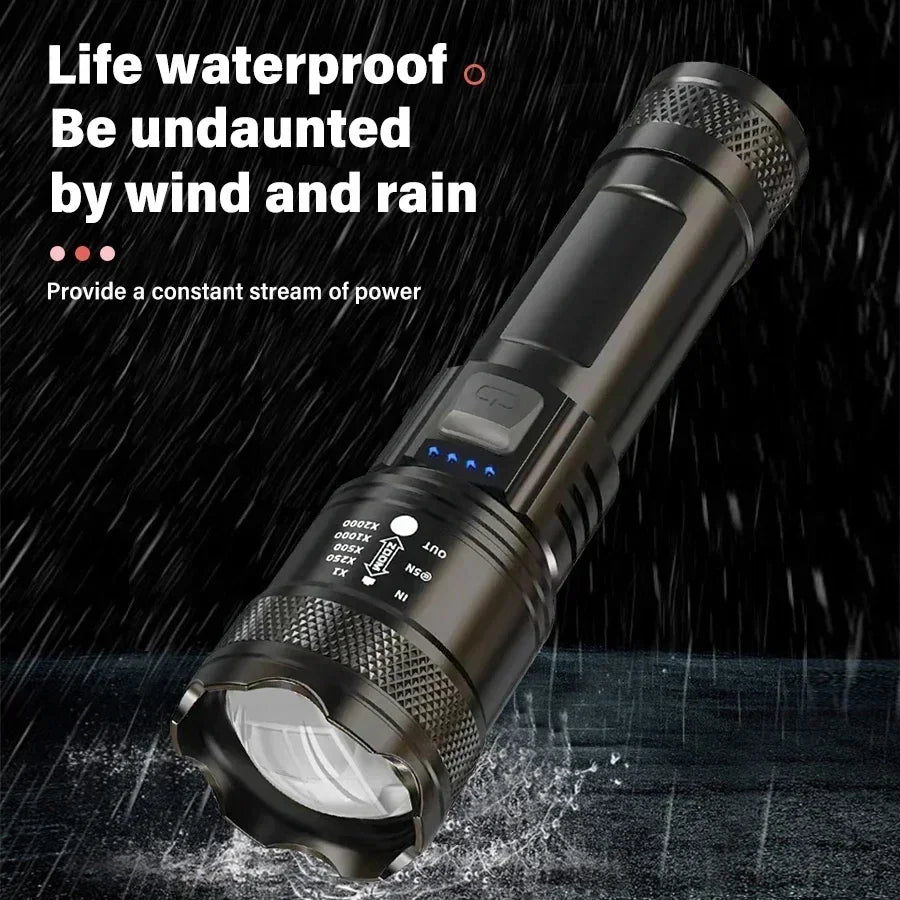 High-Performance Tactical LED Flashlight with Display Light and USB Charging for Camping, Fishing, and Emergency Use