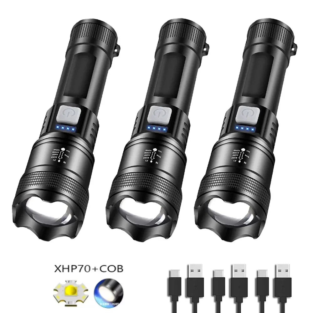 High-Performance Tactical LED Flashlight with Display Light and USB Charging for Camping, Fishing, and Emergency Use