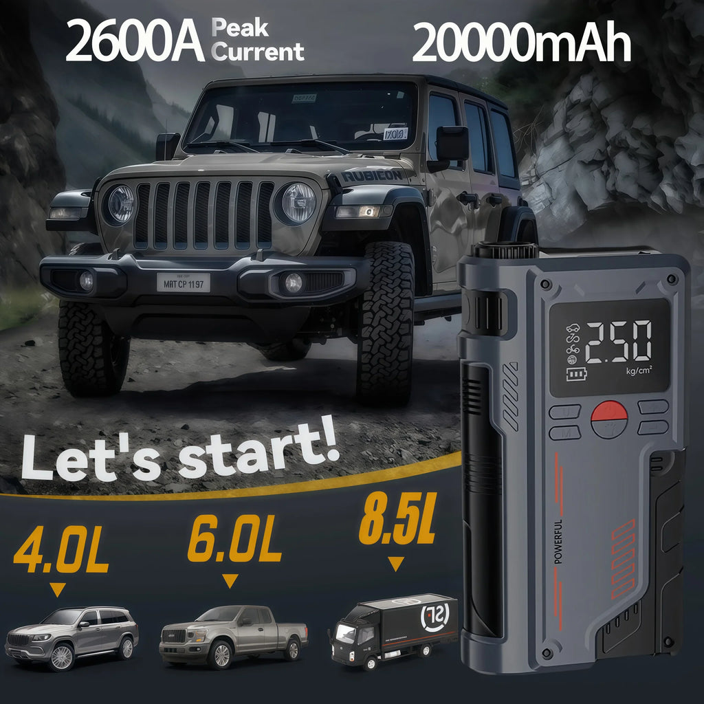 PUM2600A 4-In-1 Car Jump Starter Power Bank Air Compressor Portable Power Station with Car Battery Charger and Booster