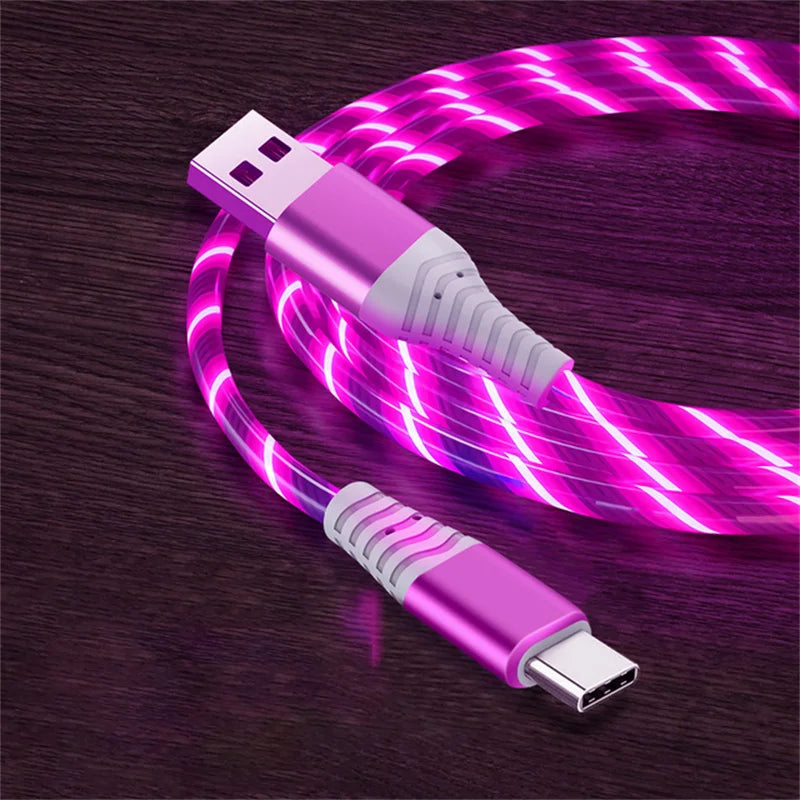 Flow Luminous USB Type-C Fast Charging Data Cable - 3A Compatible with Samsung, Xiaomi, OPPO, Huawei, and iPhone, with LED Indicator
