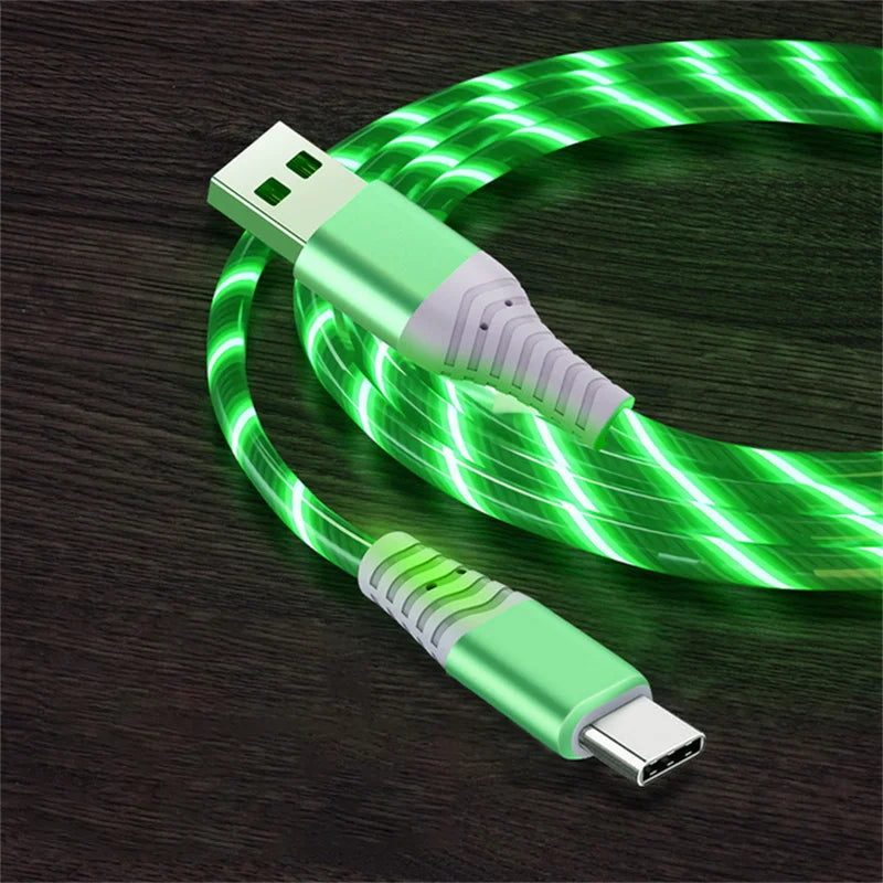 Flow Luminous USB Type-C Fast Charging Data Cable - 3A Compatible with Samsung, Xiaomi, OPPO, Huawei, and iPhone, with LED Indicator