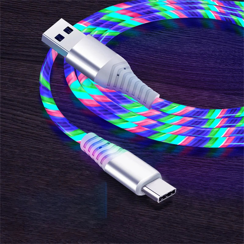 Flow Luminous USB Type-C Fast Charging Data Cable - 3A Compatible with Samsung, Xiaomi, OPPO, Huawei, and iPhone, with LED Indicator
