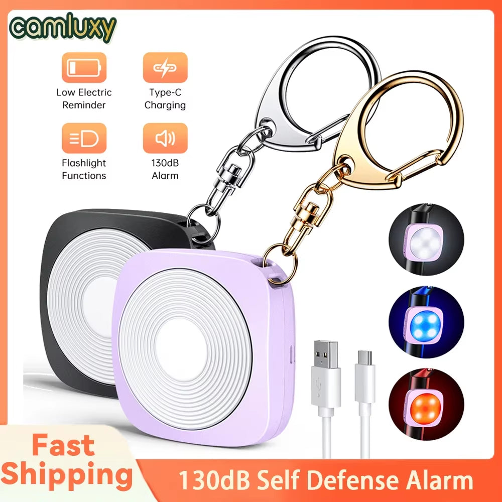 2 in 1 Personal Safety Alarm + LED Emergency Night Light 130Db Type-C Charging Self Defense Alarm with Key Chain Press Tap Alarm
