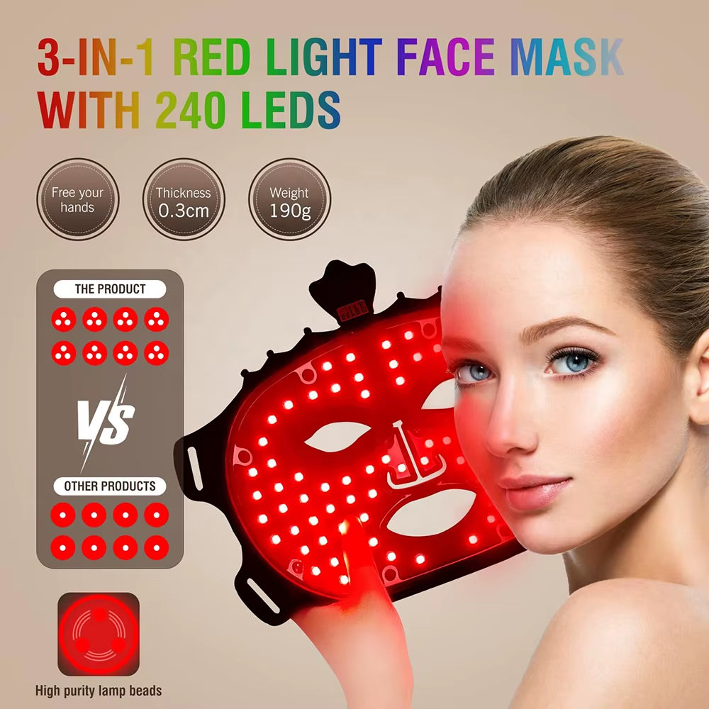 Popular Led Facial Face Mask Currentbody 630 520 590 410Nm Red Light Photon Therapy Skin Care Face Mask with Adjustable Strap