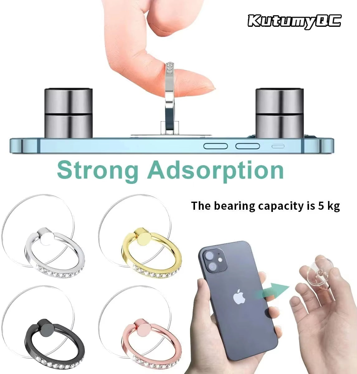Diamond Cell Phone Ring Holder Stand Transparent Finger Grip Clear 360° Degree Rotation Kickstand Compatible Iphones