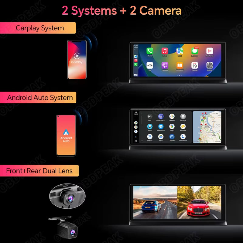 K2 Pro 11.3" Car DVR 4K Camera Wireless Carplay Android Auto Ai Screen Dash Cam Dual Len Video Recorder GPS Navigation Dashboard