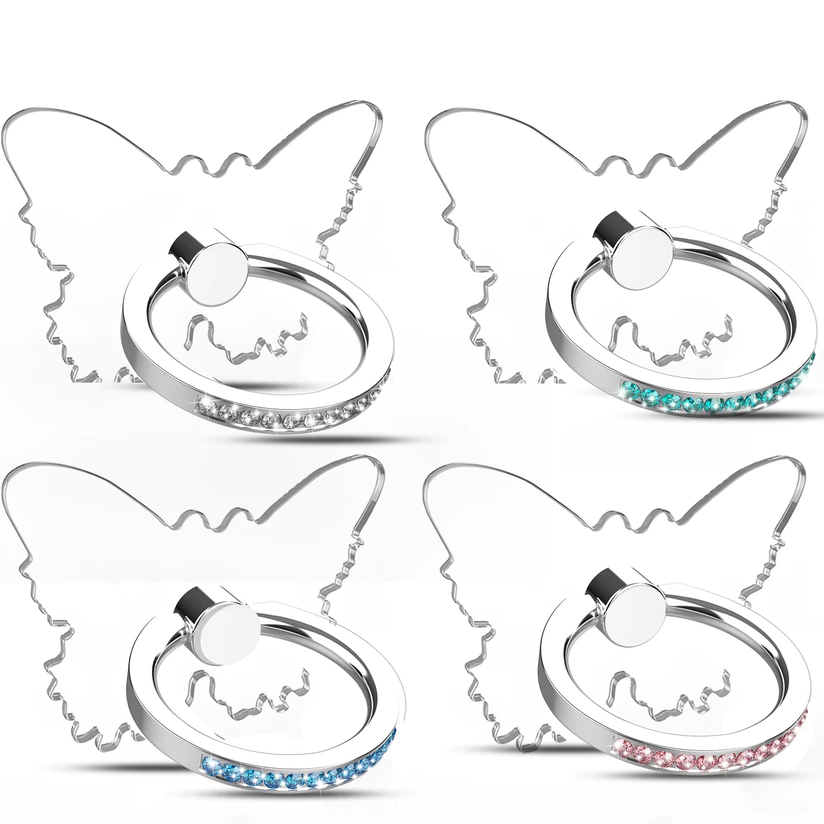 Diamond Cell Phone Ring Holder Stand Transparent Finger Grip Clear 360° Degree Rotation Kickstand Compatible Iphones