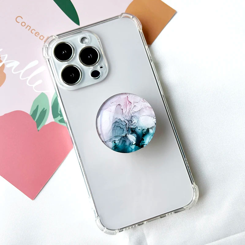 Marble Pattern Crystal Glass Phone Holder Foldable Mobile Phone Socket Crystal Glass Phone Grips
