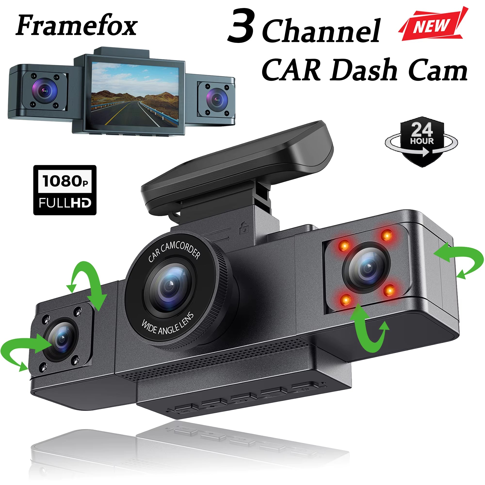 3Channel Dash Cam Black Box 3 Cameras Car Video Recorder Three Lens Car Camera with Carbin Camera Car Accessories