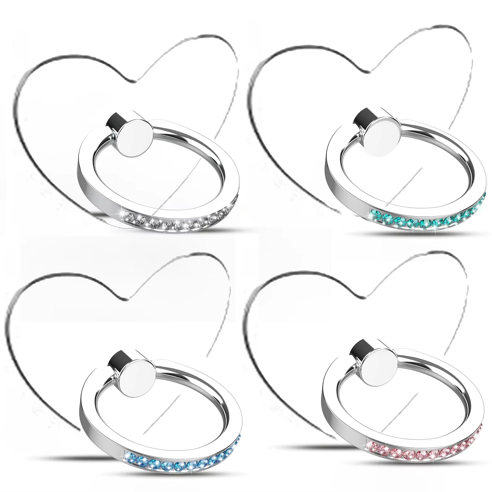 Diamond Cell Phone Ring Holder Stand Transparent Finger Grip Clear 360° Degree Rotation Kickstand Compatible Iphones