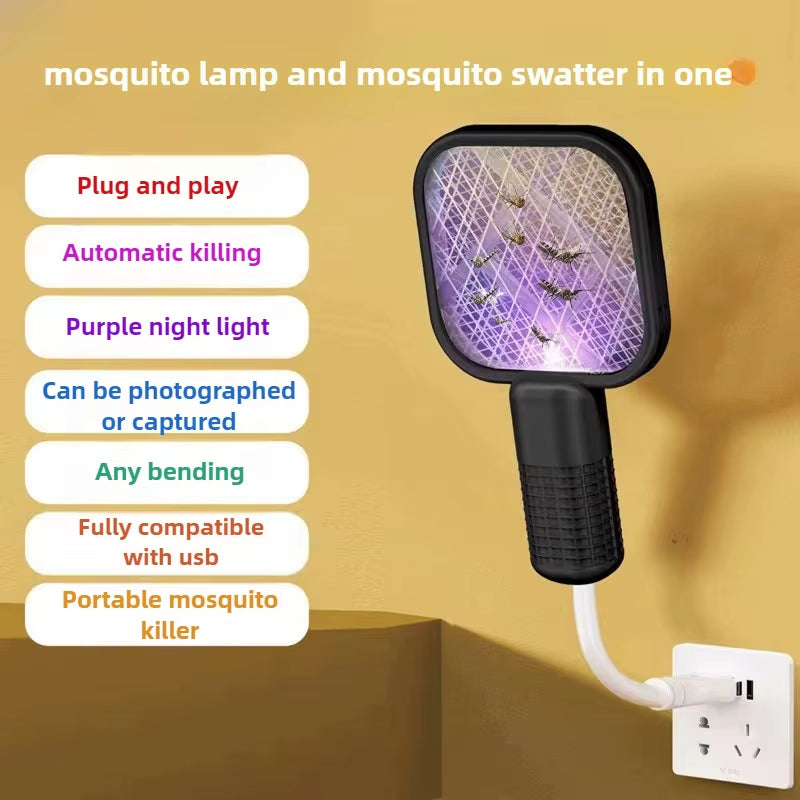 Electric Mosquito Swatter UV Light Bug Zapper Rechargeable Fly Killer Insect Racket Portable Outdoor Pest Control for Camping