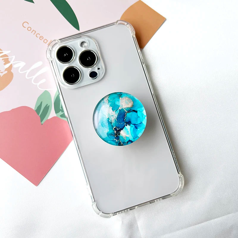 Marble Pattern Crystal Glass Phone Holder Foldable Mobile Phone Socket Crystal Glass Phone Grips