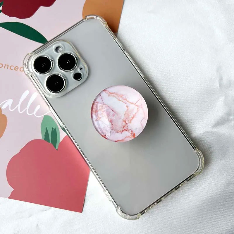 Marble Pattern Crystal Glass Phone Holder Foldable Mobile Phone Socket Crystal Glass Phone Grips