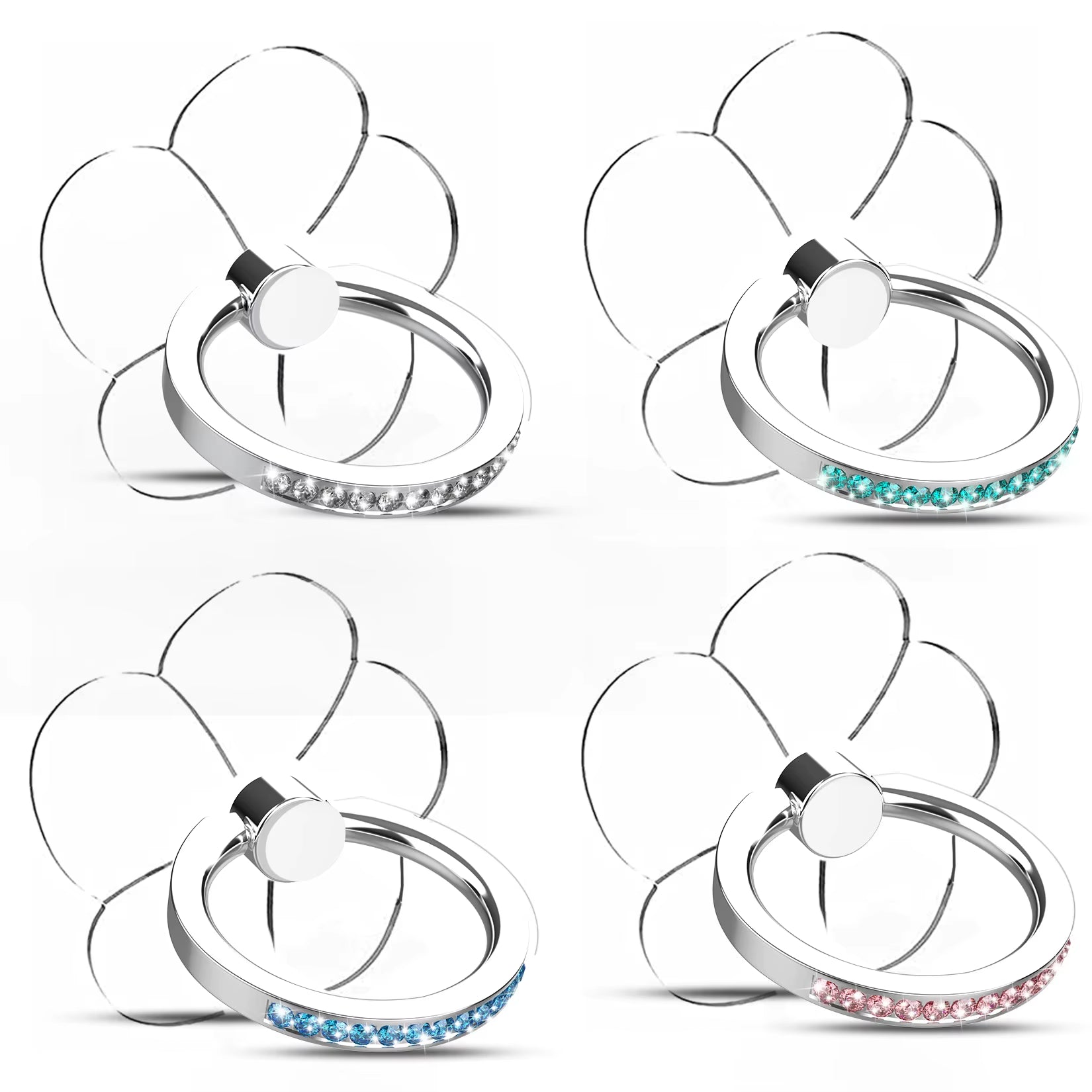 Diamond Cell Phone Ring Holder Stand Transparent Finger Grip Clear 360° Degree Rotation Kickstand Compatible Iphones