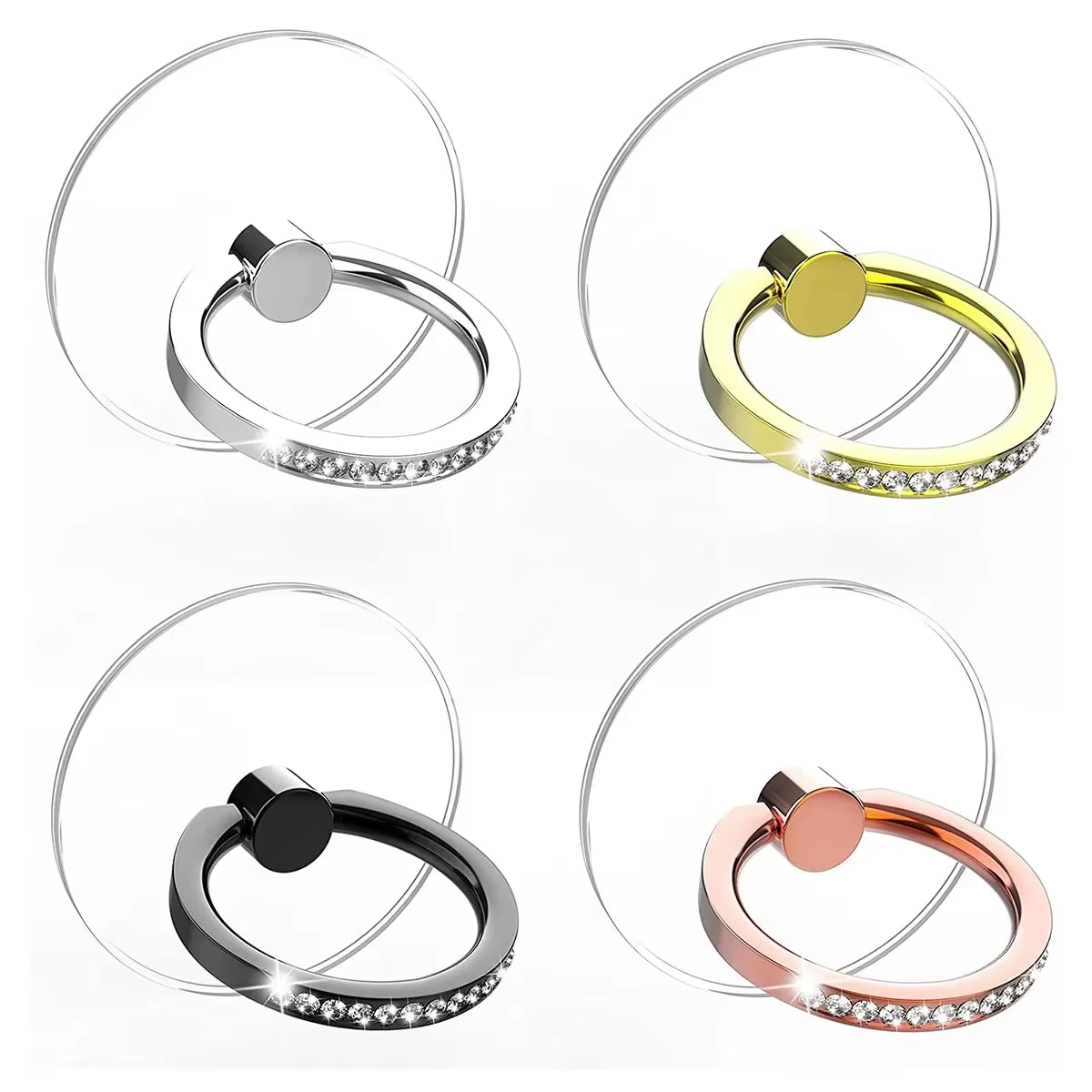 Diamond Cell Phone Ring Holder Stand Transparent Finger Grip Clear 360° Degree Rotation Kickstand Compatible Iphones