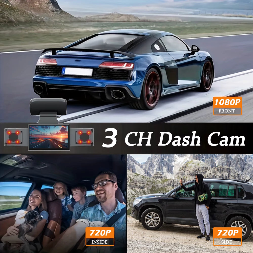 3Channel Dash Cam Black Box 3 Cameras Car Video Recorder Three Lens Car Camera with Carbin Camera Car Accessories